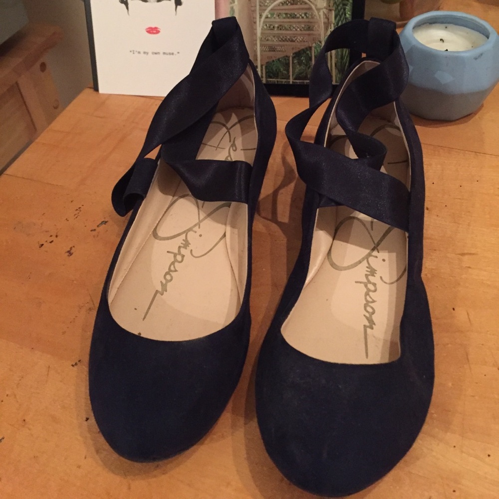 Navy Blue Suede Ballet Strap Flats